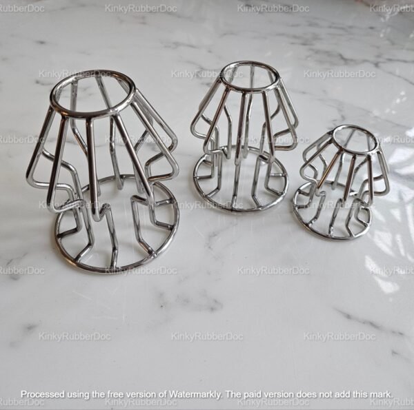 High-quality Stainless Steel Open-Frame Butt Plug in three sizes (S, M, L), featuring a unique, lightweight design with a polished finish.