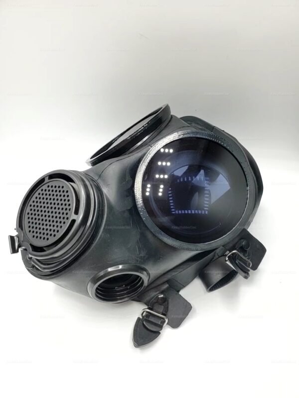 Sleek black gas mask with tinted lenses and adjustable straps for a bold, edgy look.