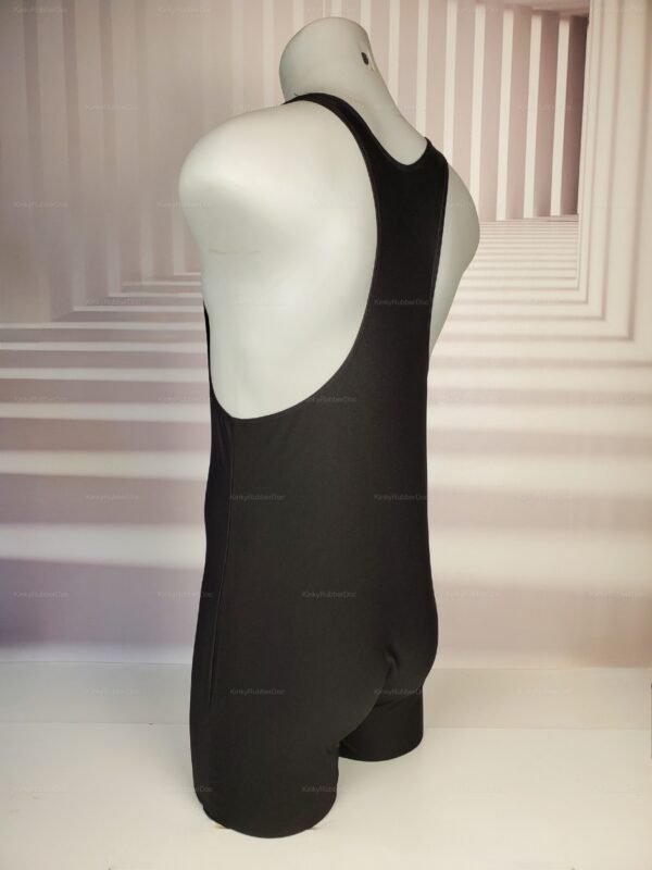Sleek black singlet with a form-fitting design and racerback style.