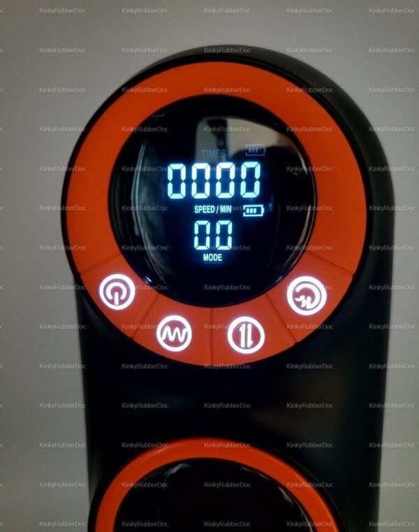 Close-up of an automatic pleasure device with digital display and control buttons.