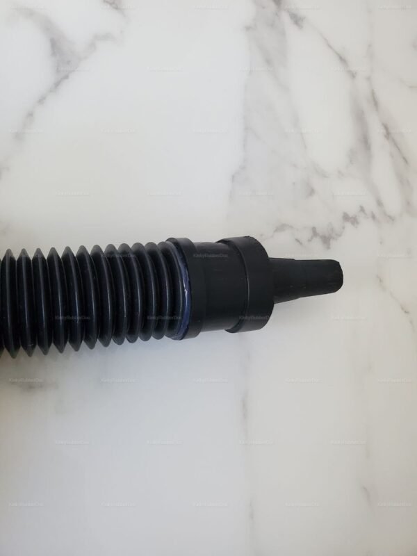 Black ribbed funnel with a sleek design for fetish play.