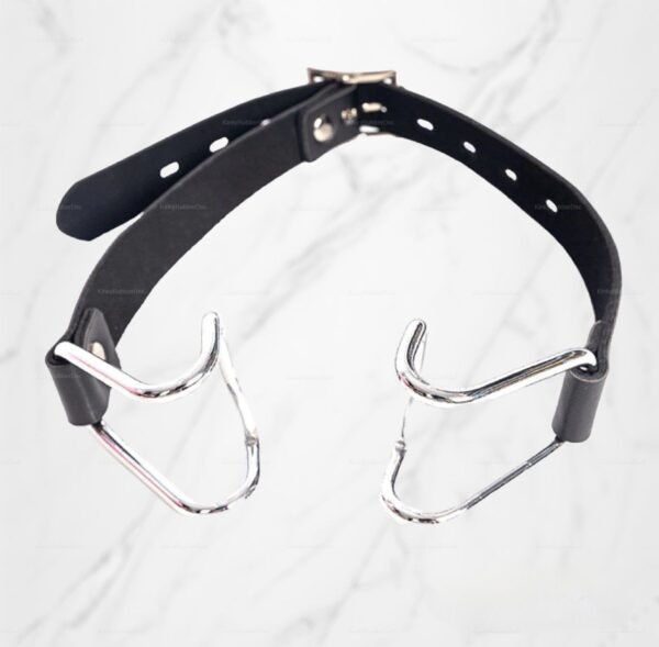 Adjustable steel mouth expander gag with Leather Strap