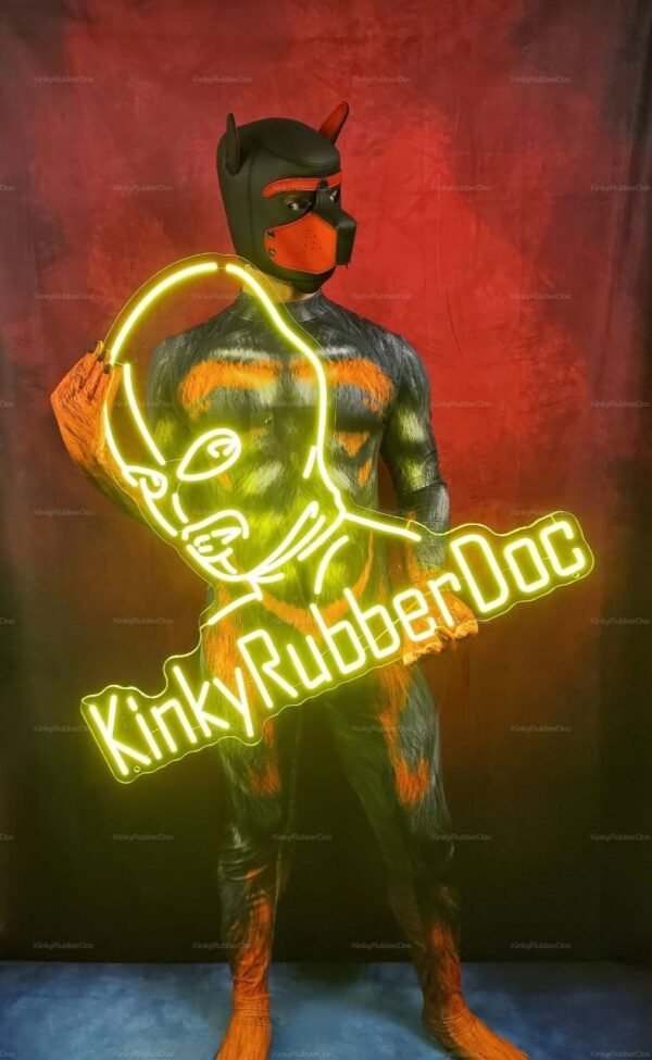 Gray and ginger dog-themed spandex costume with a sleek, textured finish and playful canine features.