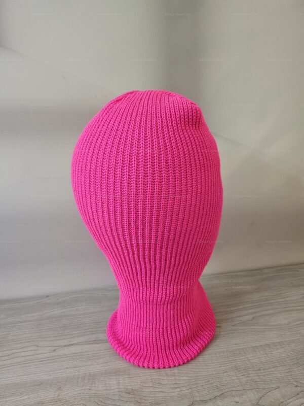 Vibrant pink knit balaclava with snug fit for captivating roleplay.