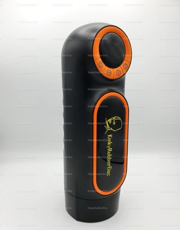 Sleek black and orange personal massager with ergonomic design and textured accents.