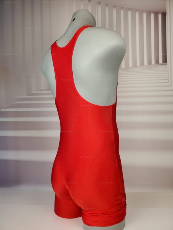 Red spandex singlet with sleek, form-fitting design.