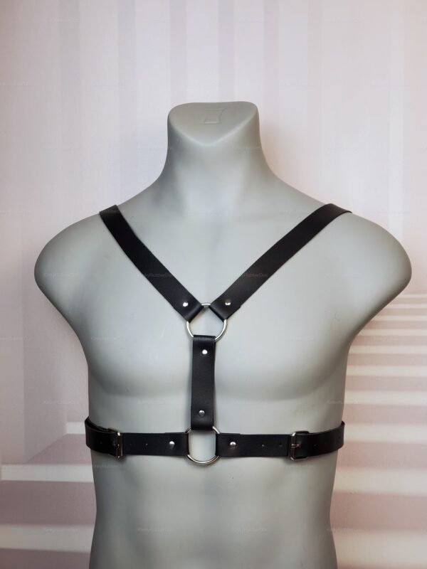 Black faux Leather Strap Harness with O-ring front and adjustable straps