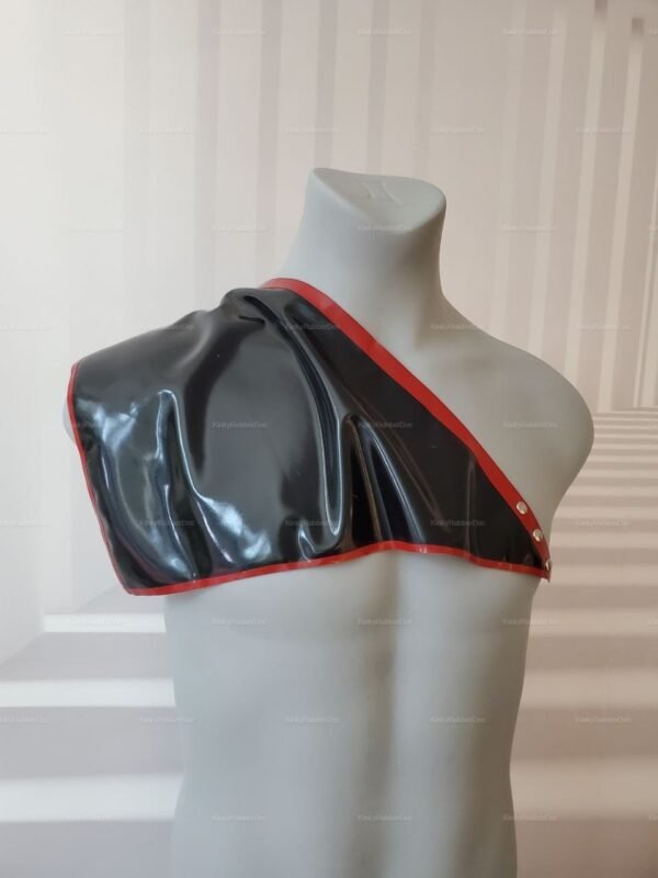 Black and red latex bandana with sleek, glossy finish and studded detailing.