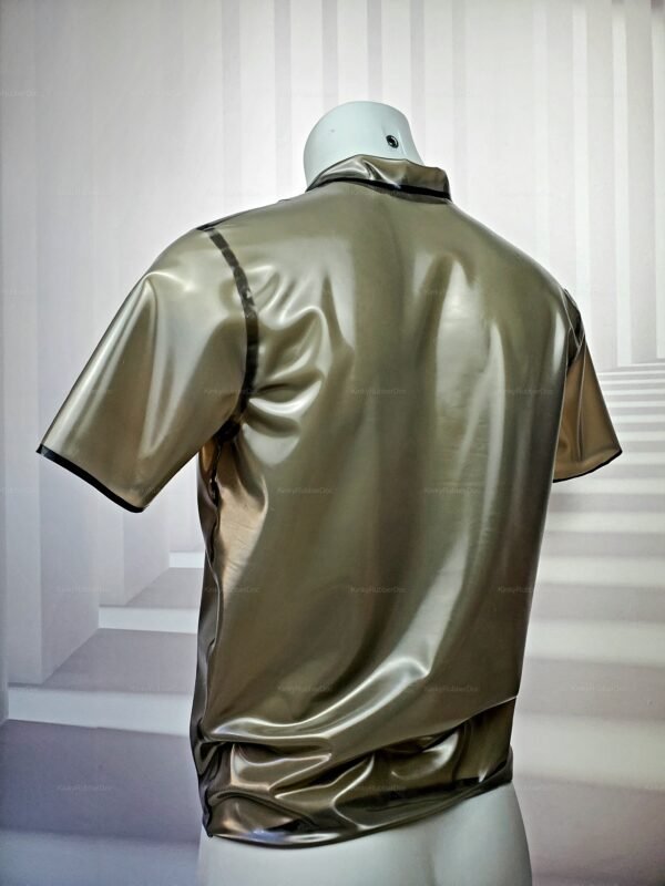 Sleek clear latex shirt in a polo style with a glossy finish.