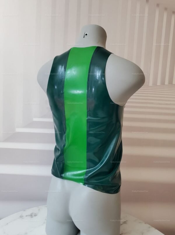 Latex tank top with green and black dual stripe design.
