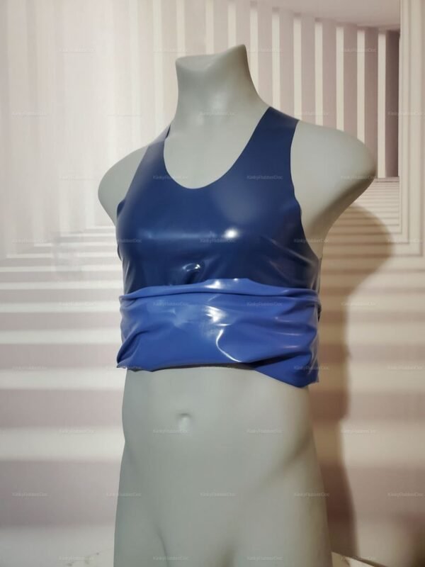 Shiny double-layer latex tank top in rich blue hues.