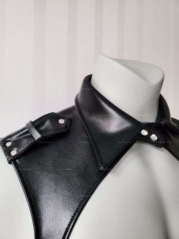 Black faux leather shoulder harness with collar featuring silver rivet details.