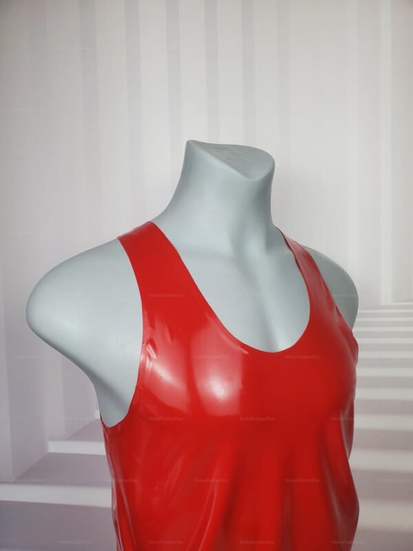 Vibrant red latex sleeveless tank top with a glossy finish.