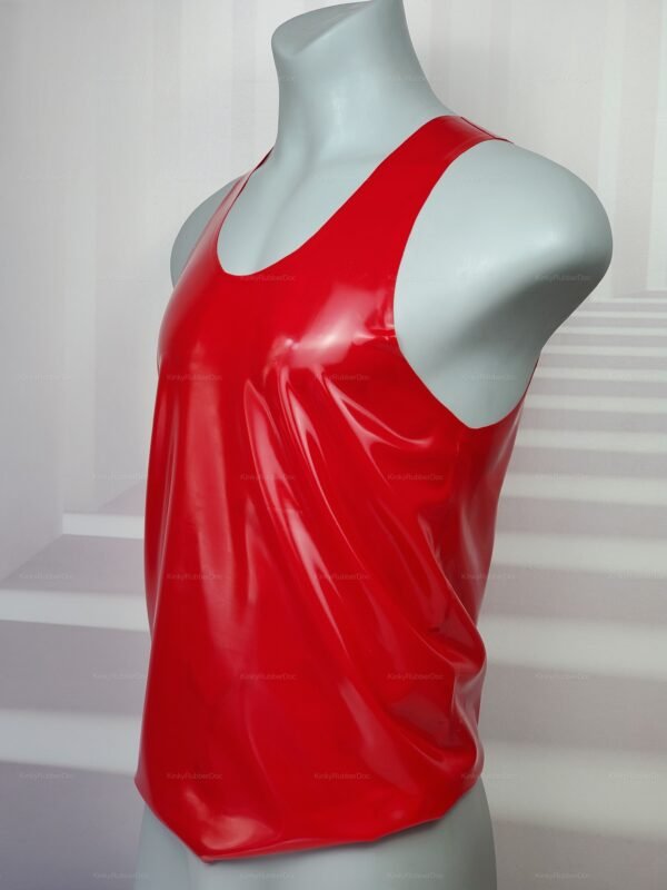 Shiny red rubber tank top with a sleek, glossy finish.