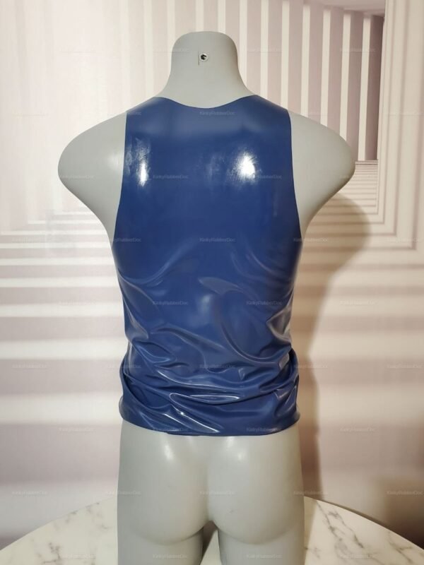art Sleek blue latex reversible vest with a glossy finish.