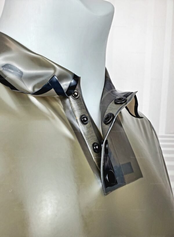 Smoke grey transparent latex shirt with buttons.