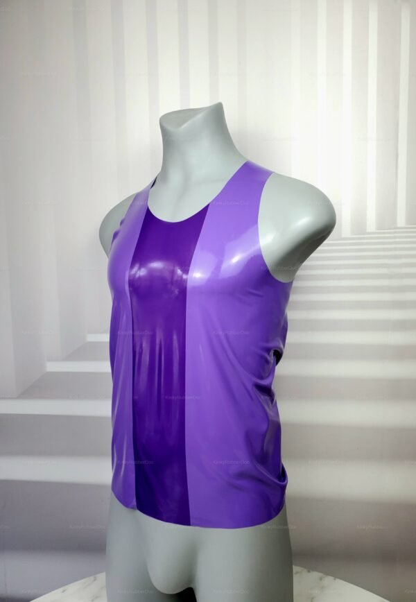 Purple latex tank-style shirt with a body-hugging fit.