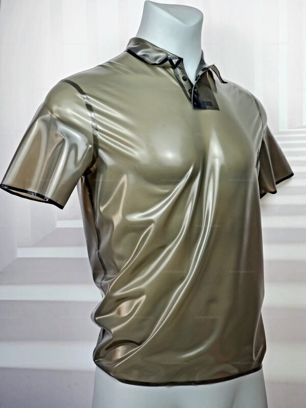 Transparent latex polo shirt in a sleek, glossy finish.