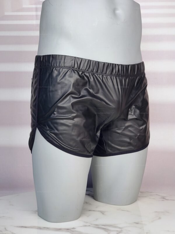 Back view of blackLow Waist Leather Short with elastic waistband