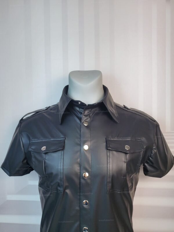 Short-Sleeve Leather Snap Shirt with buttons and chest pockets