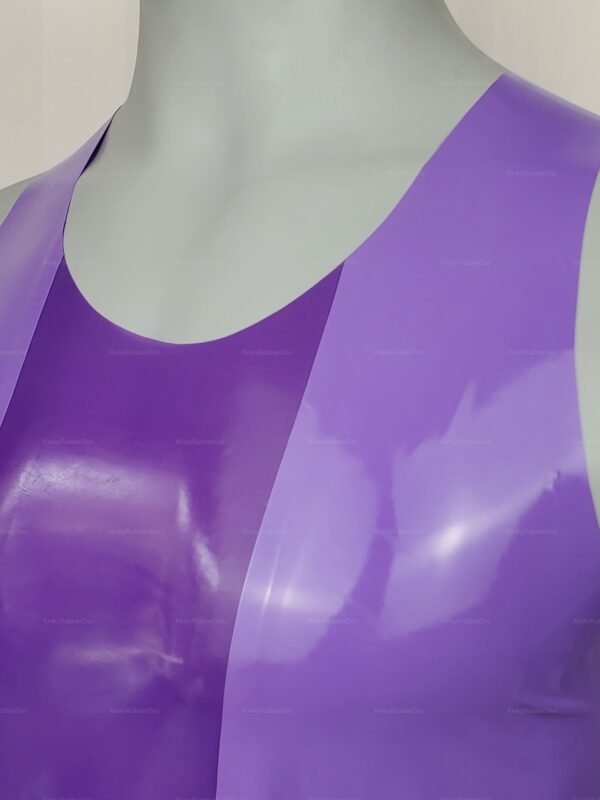 Sleek purple latex bodyfit tank top with a glossy finish.