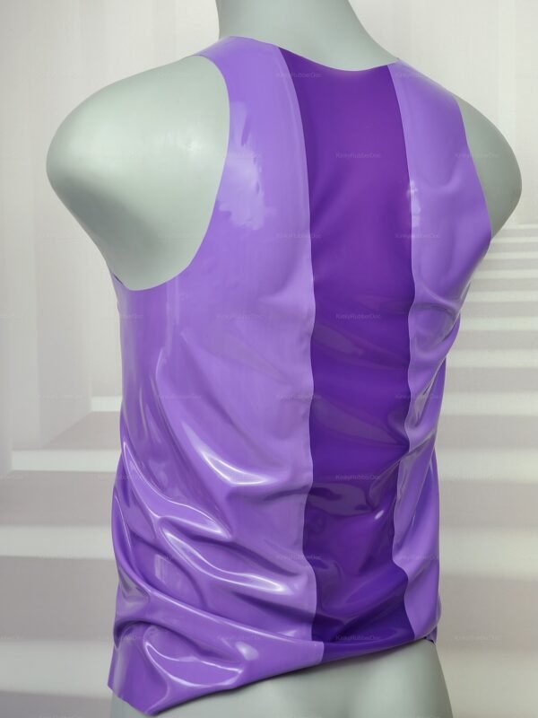 Vibrant purple latex tank top with a sleek central line design.