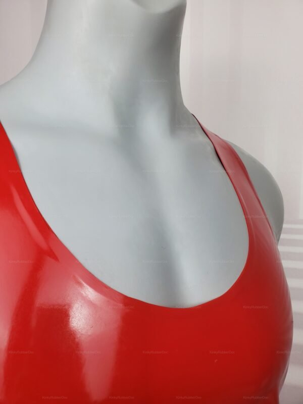 Shiny red latex tank top with a smooth texture.