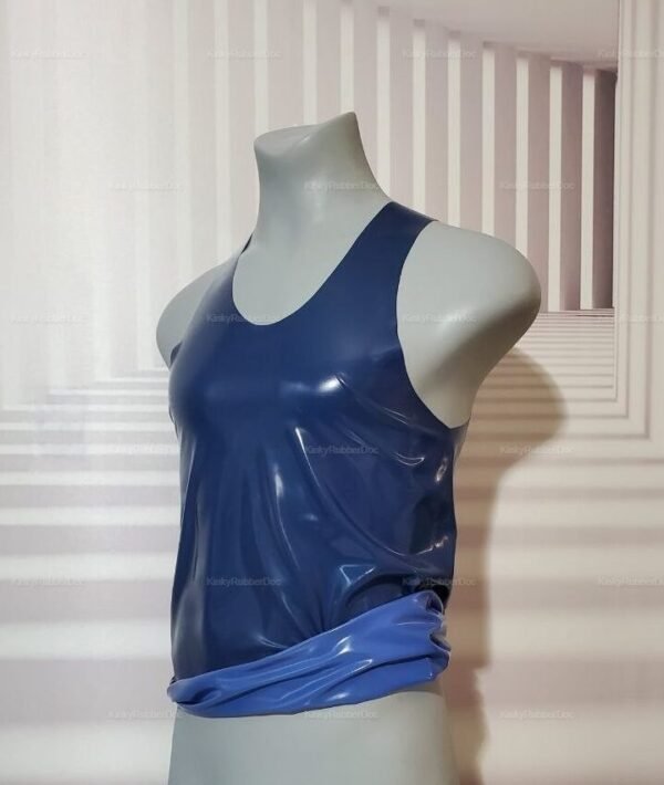 Reversible Two-Sided Latex Tank Top in deep navy and vibrant blue hues.