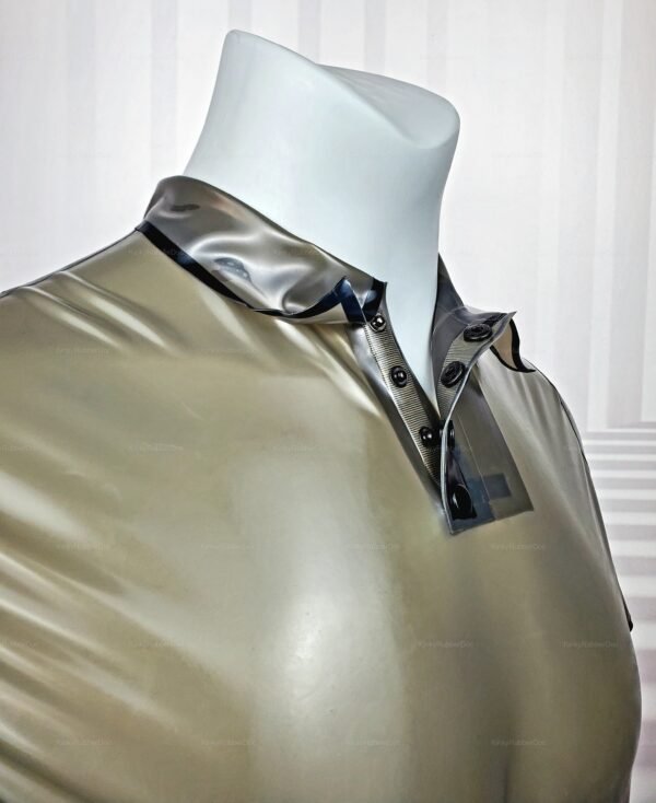 Transparent rubber polo shirt with a sleek finish and shiny collar detail.