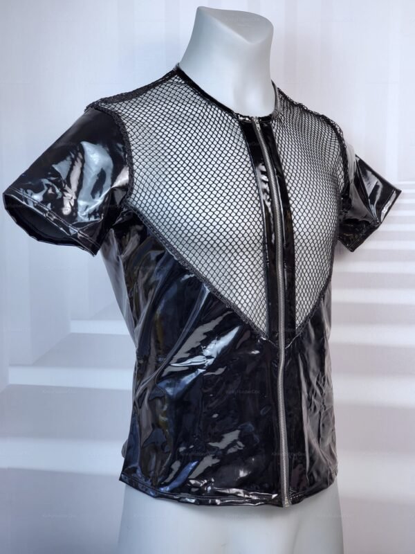 Wetlook Mesh & Leather T-Shirt on mannequin