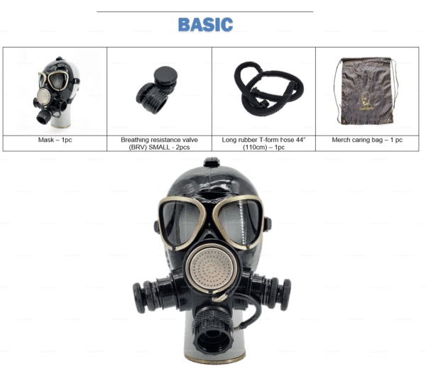 Basic-kit-set-roleplay-rubber-mask with dual inhale feature and accessories, designed for cosplay and fetish enthusiasts.