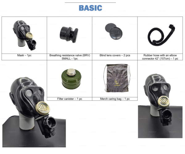 Basic-set-kit-heavy-rubber-mask with accessories for latex enthusiasts and BDSM aficionados.