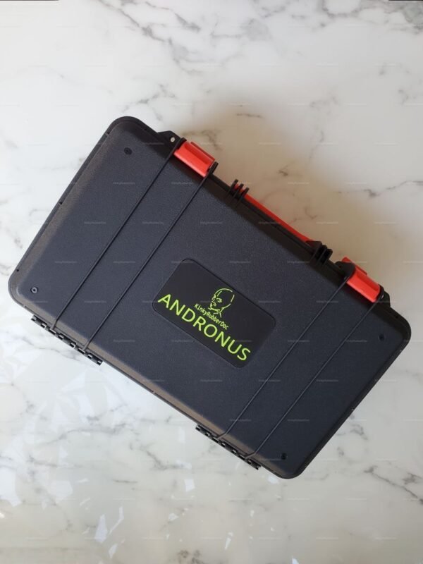 Black and red Andronus E-Stim Device Full Set in a sturdy carrying case.