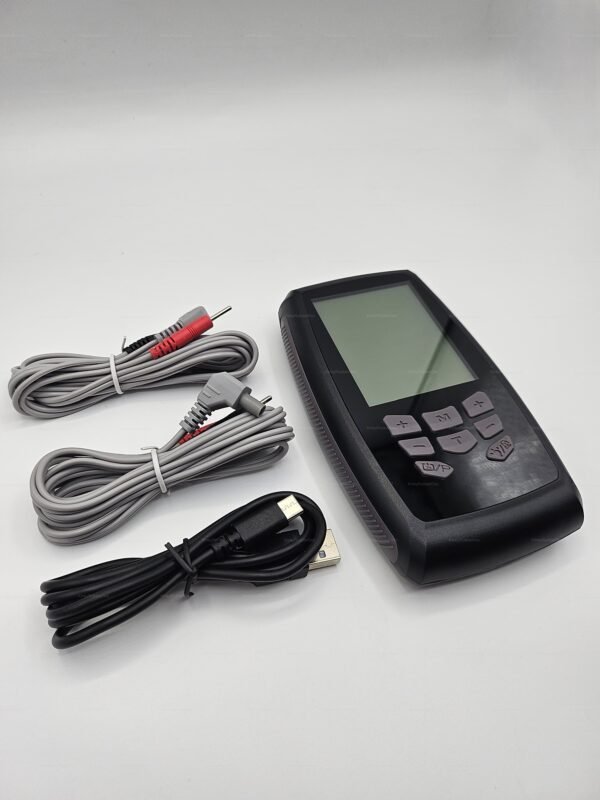 BDSM electrostim control box with USB cables for an electrifying experience.