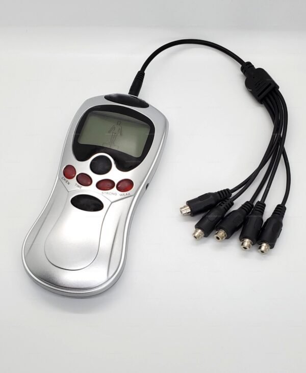 A sleek electronic e-stim device with multiple connectors, designed for an electrifying experience.