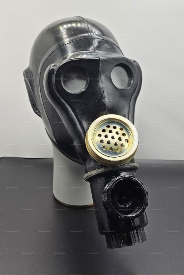 Black dual-port fetish mask designed for sniffing games and sensory play.