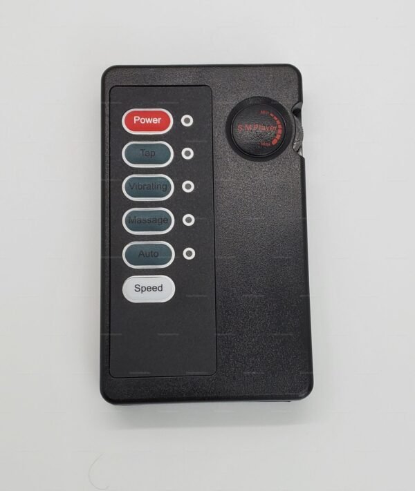 A sleek black Beginner E-Stim Power Unit with dual output and five customizable programs for personalized sensations.