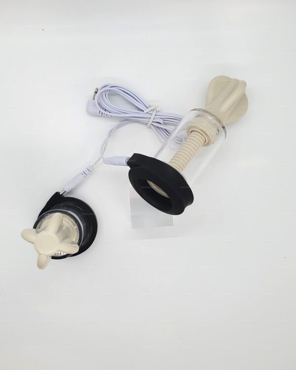 E-stim nipple vacuum set featuring conductive rubber, designed for playful and electrifying nipple play.
