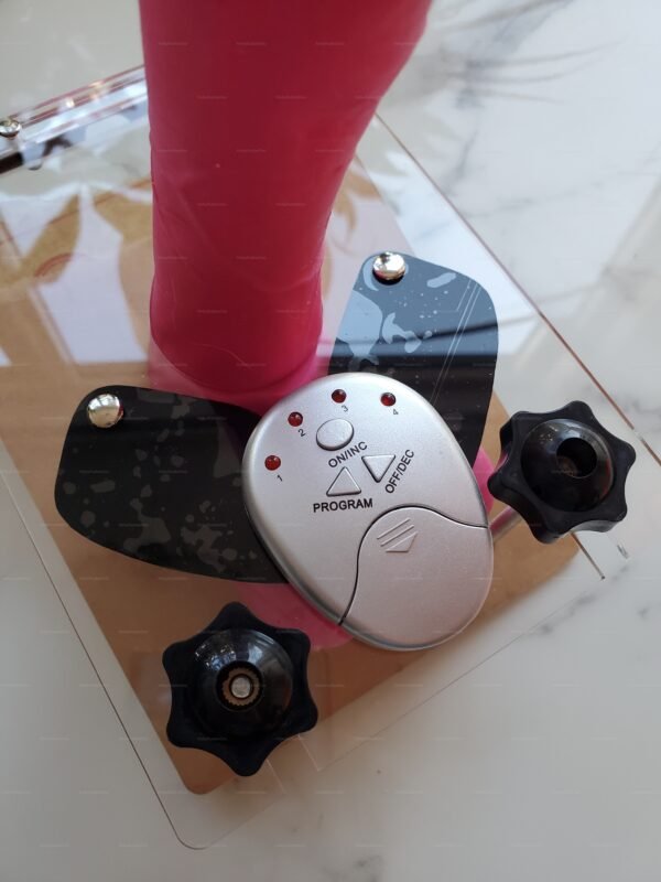 Electro-Ball Crusher CBT Toy with sleek metallic controls and adjustable pressure knobs on a sturdy base.