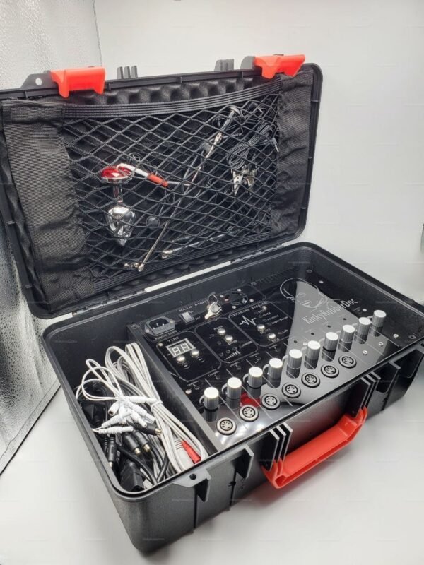 Electro-Play Case 10 Output Pro Unit with control panel, cables, and accessories for sensory experiences.
