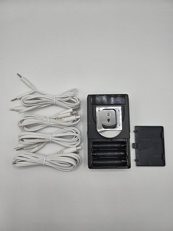 Electro-Sex Box Kit with four included cables and a sleek black design.
