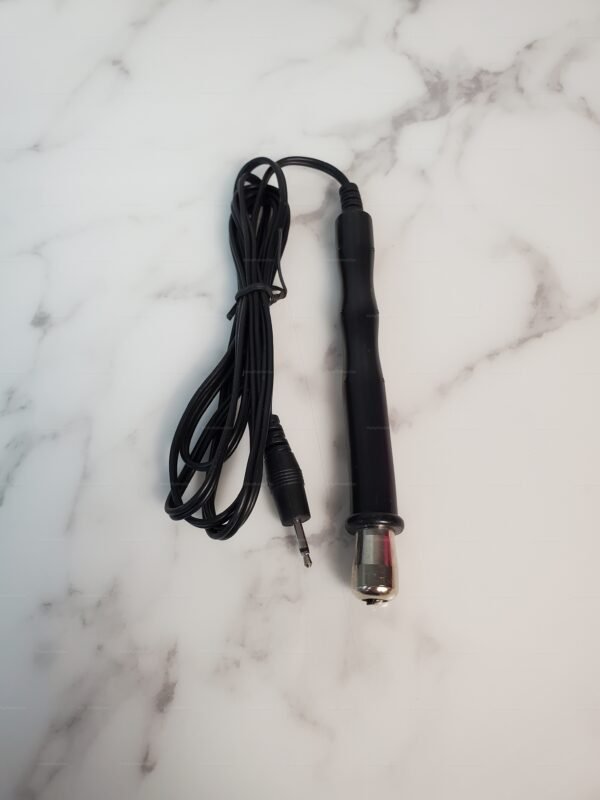 A sleek black Electro Shock Stick KinkyRubberDoc with a textured handle and attached cord, designed for adventurous play.