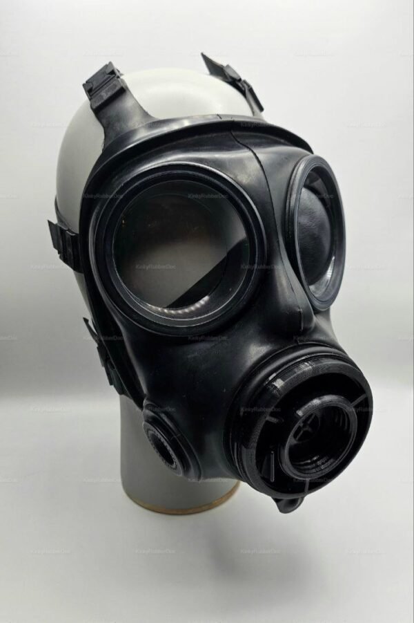 Sleek black fetish gas mask accessory kit with adjustable straps and a bold, industrial design.