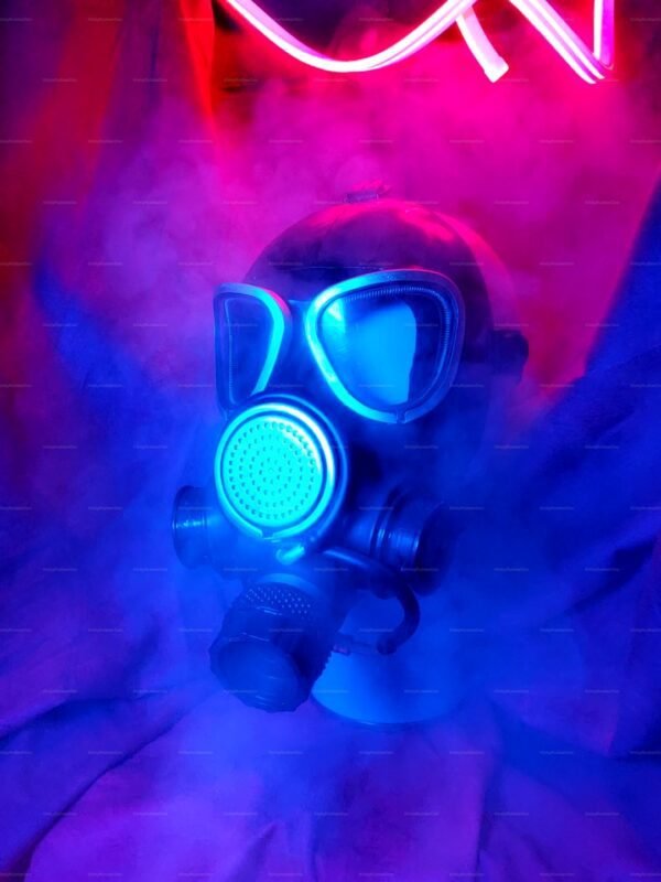 A vibrant rubber hood mask with double intake valves, designed for a bold and adventurous fetish experience.