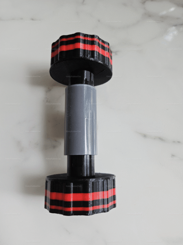 A sleek gas mask thread extender connector adapter hose in black with bold red stripes, perfect for cosplay and fetish fashion.