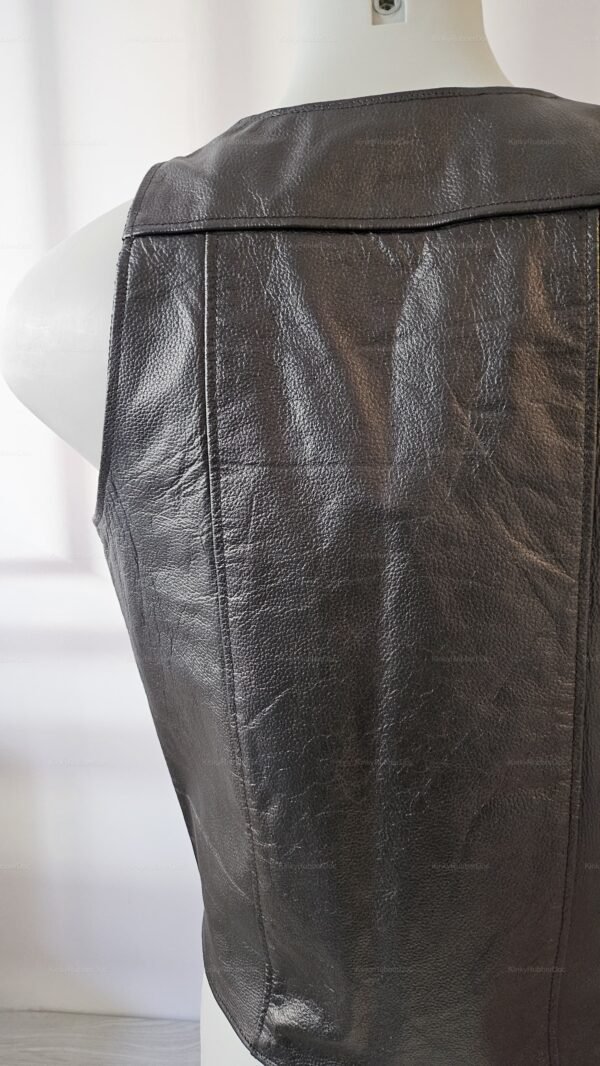 High-quality leather fetish vest with a sleek, textured finish in deep black.