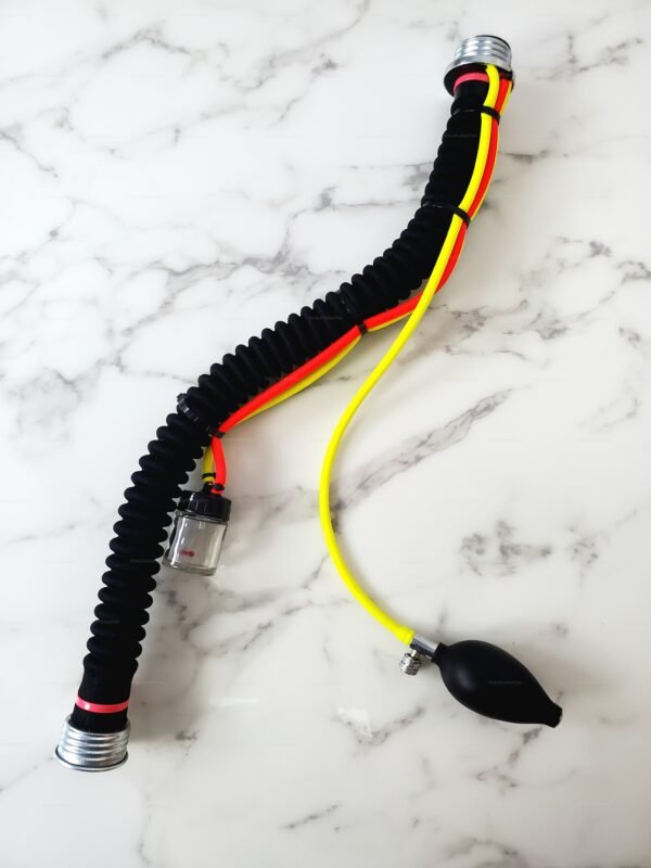 Kinky Rubber Doc's Inflation Sniff Hose with rubber bulb and vibrant tubing for playful roleplay and scent exploration.