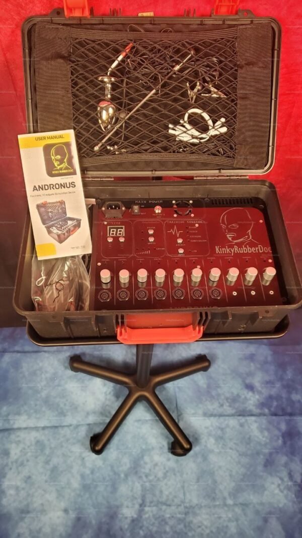 Kink Electro Box with 10 Channels for sensory exploration in a sleek black and red design, featuring multiple connection points and control knobs.