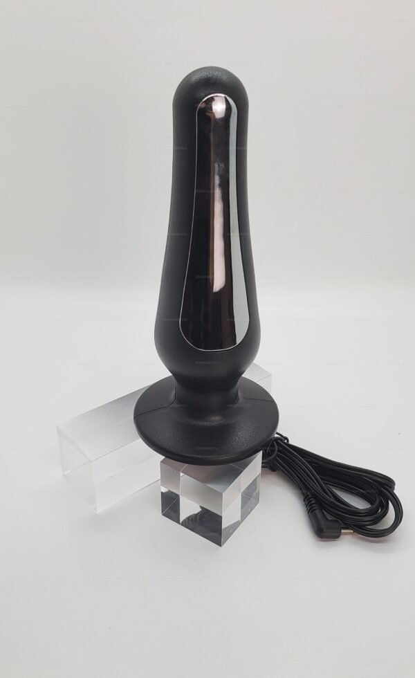 Sleek black electro plug with metal strip for a stimulating experience.