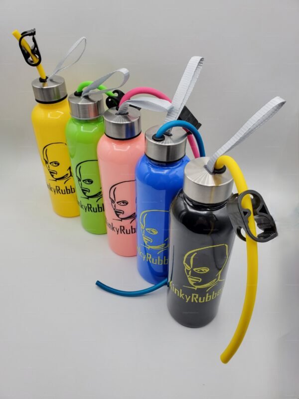 A collection of vibrant latex-kink-bottle-israel-mask-connector-drinking-gasmask bottles in various colors, featuring sleek designs and durable connectors.